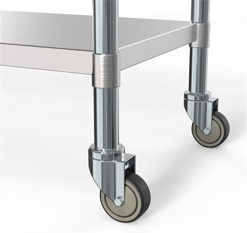 KoolMore Commercial 24” x 60” Stainless Steel Work Table with Wheels for Restaurant or Home Use, Equipment, and Hardware, Heavy Duty Metal Workspace (CT2460-18C), Silver