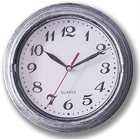 Smarten Arts Decorative Silent Wall Clock Non-Ticking 8 Inches Quartz Battery Operated Decor Wall Clock Vintage Silver Metalic Looking Large Number Easy to Ready for Home School Hotel Office (Silver)