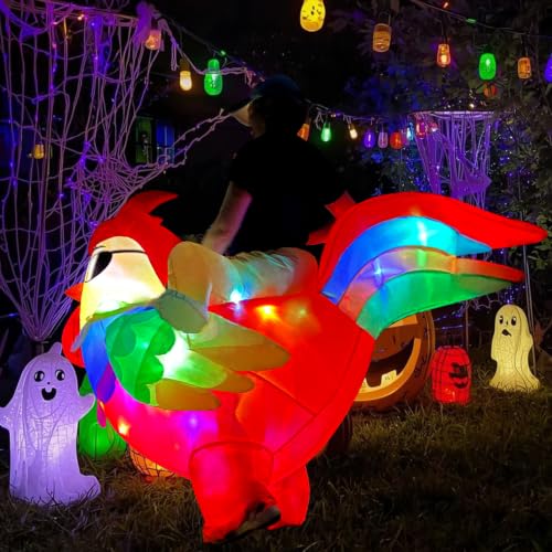 KINQUINN Inflatable Chicken Costume for Adults with LED Lights, Blow Up Ride-On Rooster Costume for Halloween Christmas Party, Funny Costume for Men & Women by KINQUINN - Used condition - Image 6