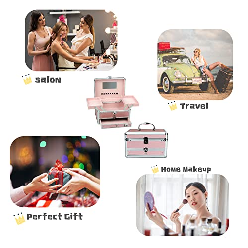 Reme Makeup Train Case Cosmetic Organizer Case With Trays And Drawer For Cosmetics,Jewelry Box Or Gift Box (Pink) #TOP5