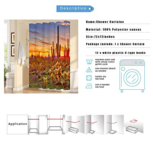 Lukuy Saguaro Shower Curtain For The Bathroom Arizona Desert Landscape With Cactus Mountain At Sunset Picture Cloth Fabric Bathroom Decor Set With Hooks 72Wx72L #TOP5