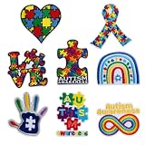 Autism Awareness Iron on Patches, 8PCS Puzzle Piece Embroidered Patches, Rainbow Infinity Love Ribbon Hand Heart Designs, Sew/Iron On Appliques for Clothes, Backpacks, Hats, DIY Decorations