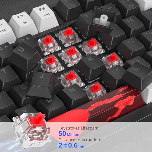 Image of 75% Mechanical Gaming Keyboard - Hot Swappable RGB Backlit Custom Keyboard with Knob, Gasket Mount USB Wired, 82 Keys (White, Black, Linear, Red Switch)