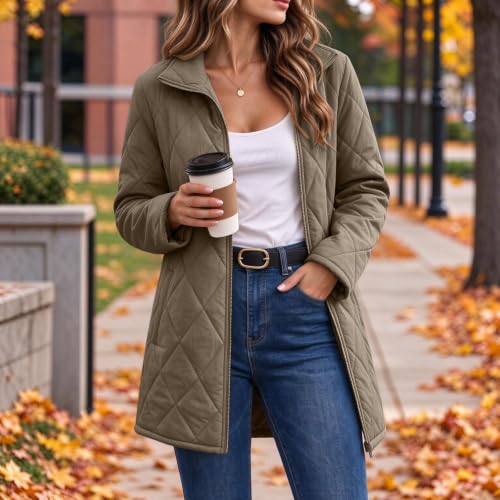 Quilted Jackets for Women Lightwight Fall Winter Mid Length Padded Coats - image 4