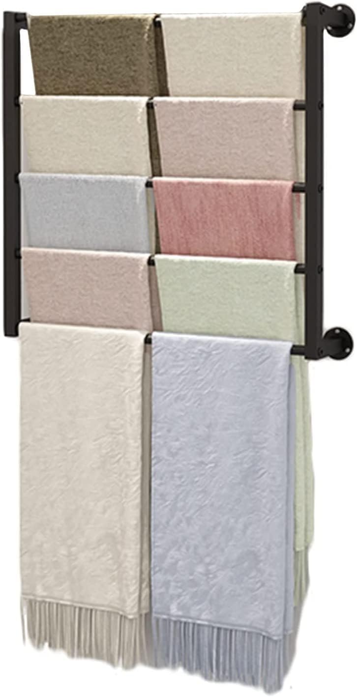 Katzowen Scarf Organizer Stand Ribbon Holder Organizer 5-Shelf Metal Scarf Rack, Wall Mounted Organiser Holder for Scarves/Shawls/Ribbons/Ties, Easy to Install (Color : Black, Size : 60x60cm)