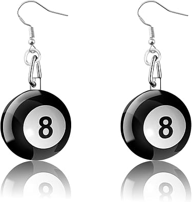 POTIY Billiards Ball Earring Pool Player Gift - Lucky 8 Ball Charm Earring for Billiards Lover 8-2-E