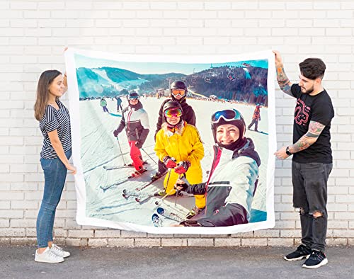 Regalo Original Manta Personalizada con Foto y Texto 170 x 130 cm en Tela de Material Polar, Coralina o Sherpa Borreguillo para Sofá o Cama de Abrigo en Invierno (Coralina)