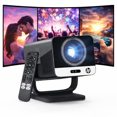 Image of HP MC475 Official Licensed App Portable Mini Projector with WiFi & Bluetooth, Native 1080P Full HD Smart Projector for Outdoor & Bedroom, Short Throw, Auto Focus, Built-in Speaker, USB-C