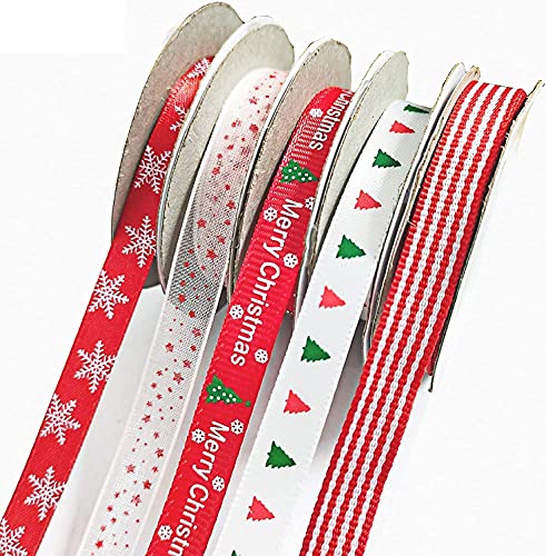 Christmas Ribbons 5 Rolls Christmas Double Grosgrain Ribbons Bundle