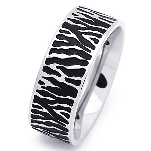 DoubleAccent Custom Engraving 9MM Comfort Fit Stainless Steel Wedding Band Zebra Stripes Wedding Band Promise Ring for Men2