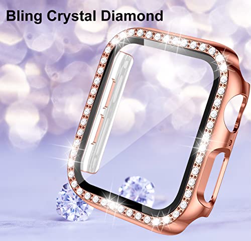 Miimall Bling Case Compatible for Apple Watch Series 8/7 45mm, PC Case with Tempered Glass Screen Protector&Crystal Diamonds - Image 2