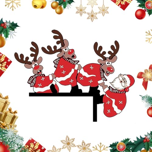 SSKHE Decoración de madera para puerta de Navidad, decoración de esquina de marco de puerta con calcomanías, letrero de esquina de Navidad de doble cara para el hogar, sala de estar, chimenea, pared