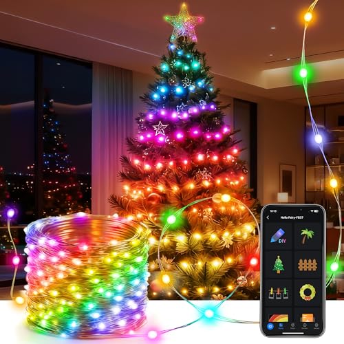 Aoycocr 66FT 132 LEDs Smart Christmas Tree Lights, RGB Color Changing Fairy Lights with App & Remote...
