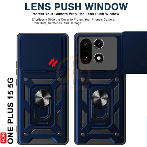 Image of Armor Bumper Back Cover Case for OnePlus 15 5G Rotating Camera Cover, Ring Holder & Kickstand | Heavy Duty & 360 Degree Protection OnePlus 15 5G Back Cover (Blue)