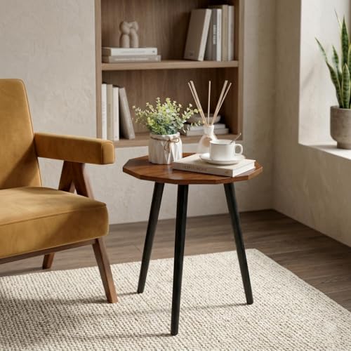 Image of UHUD CRAFTS Multipurpose Wooden Coffee Table /Centre Table /Side Table /End Table /Tea Table for Living Room, Bedroom, Balcony & Office - Brown Top with Black Legs - 14x17 Inches