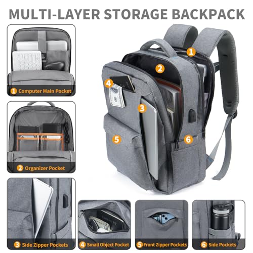 Laptop Backpack for Women Men,Work Commuter Travel Business Backpack with Laptop Compartment,College Computer Casual Daypack, Book Bags,17 Inch Gray2