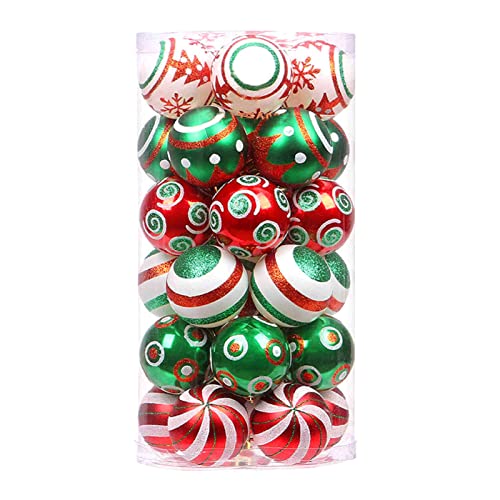 Grebest Lot de boules de Noël décoratives brillantes avec surface lisse et galvanisées - Rouge/vert/blanc Cover