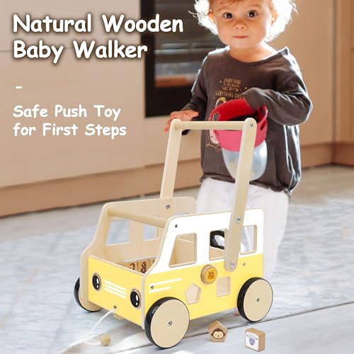 Image of Pillowhale Wooden Baby Walker, First Birthday Gifts for Boys & Girls