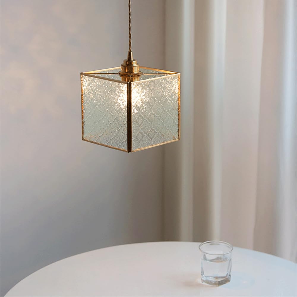 Lámpara De Techo Francesa Minimalista E27 - Luz Vidrio Cobre Ajustable