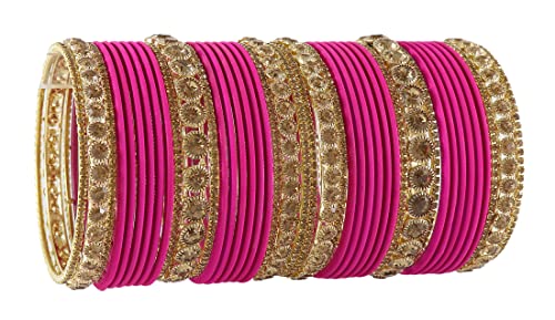 Image of NMII Non-Precious Metal Base Metal and Studded Zircon Gemstone and Matte Finish Worked Bangle set for Women /Girls