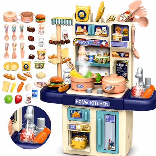 Image of Kids Kitchen Playset with Realistic Steam & Lights | 39 PCS Pretend Play Cooking Set with Sink, Stove, Oven, Fridge & Accessories | Mini Kitchen Toy Set for Girls Age 3+ Year