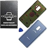 CELL4LESS Compatible Back Glass Cover Back Battery Door w/Pre-Installed Adhesive Replacement for Samsung Galaxy S9 OEM - All Models G960 All Carriers- 2 Logo - OEM Replacement (Blue)