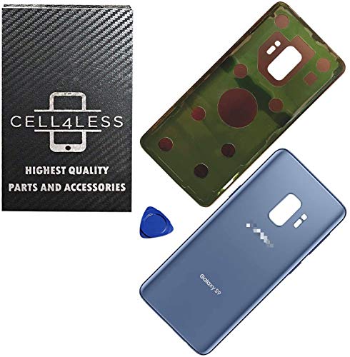 CELL4LESS Compatible Back Glass Cover Back Battery Door w/Pre-Installed Adhesive Replacement for Samsung Galaxy S9 OEM - All Models G960 All Carriers- 2 Logo - OEM Replacement (Blue)