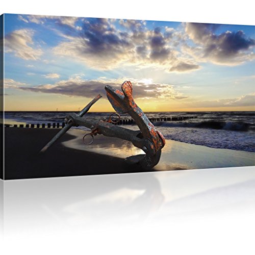 KL KUNSTLAB Bild auf Leinwand Bild Deko Anker am Strand Meer Rost Wandbild Deko See - 100x55 cm 1-Teilig: Mehrfarbig Cover
