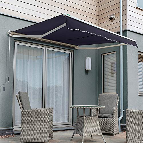 Primrose 2.5m x 2.0m Manual Awning Half Cassette DIY Patio Awning Gazebo Canopy Waterproof UV Protection Complete with Fittings and Winder Handle (Plain Dark Blue)