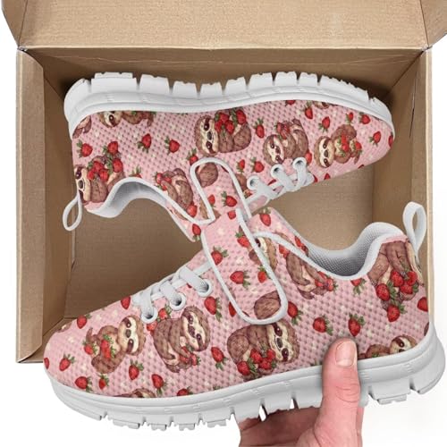 Kids Sneakers Running Tennis Athletic Shoes for Boys&Girls (Little Kid/Big Kid) Sloth Strawberry Pattern（White Sole）2