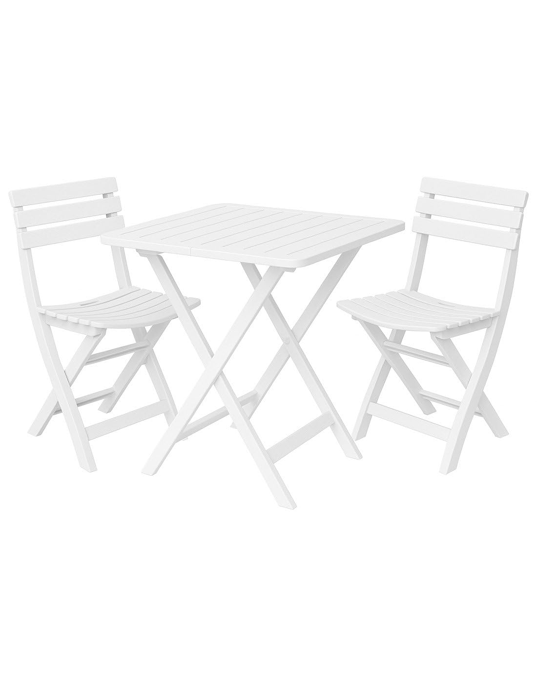 Jardin202 – Set de Balcón Plegable Blanco | Mesa 79x72 cm y Sillas de Resina | Conjunto Mobiliario Exterior para Terraza, Jardín o Camping | Resistente Intemperie | 4 Sillas + 1 Mesa