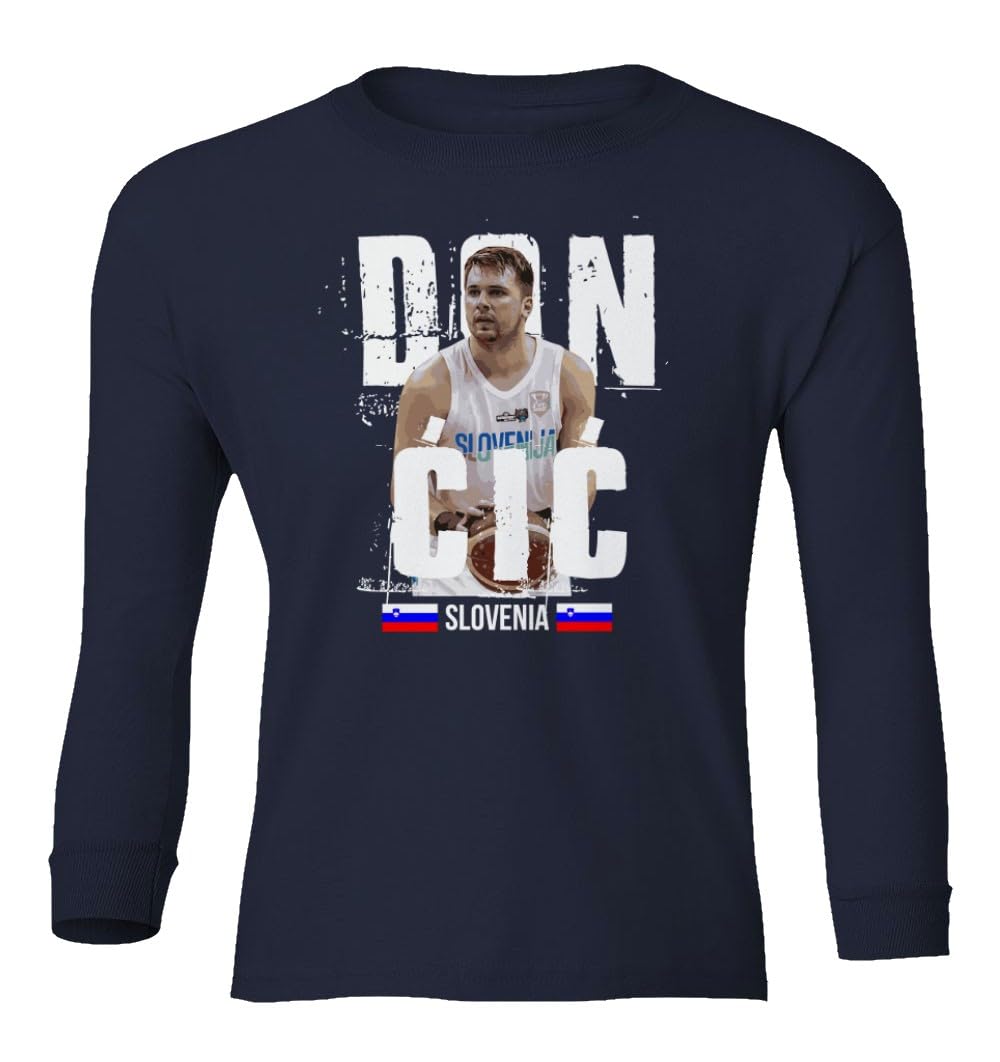 Slovenia Basketball Team World Champinship Doncic Youth Long Sleeve T-Shirt (Navy, Youth Medium)