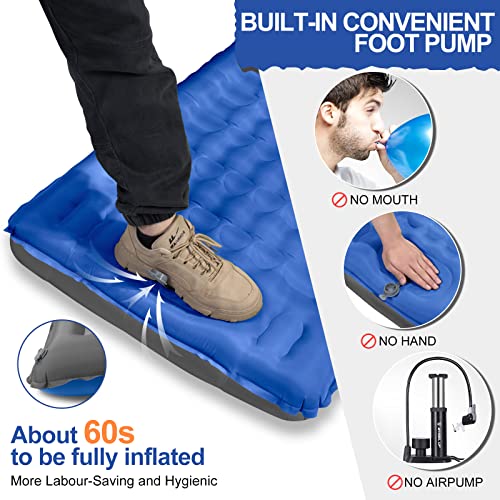 Isomatte Camping, 12CM Verdicktes Aufblasbare Matratze mit integrierte Fußpresse Pumpe und Kissen, Ultraleicht Wasserdicht Luftmatratze Outdoor, Anti-Ripstop Schlafmatte für Wandern und Strand 5