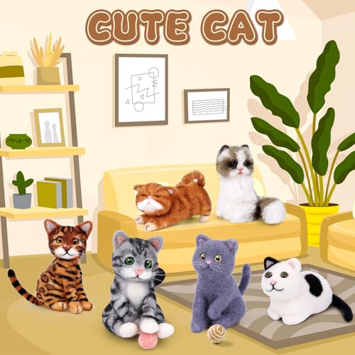 Image of Mayboos 6 Pcs Needle Felting Kit, Animal Needle Felting Beginner Kits Wool Felt Needle Felting Tools with Instruction for DIY Craft Animal Home Decoration (Cute Cat)