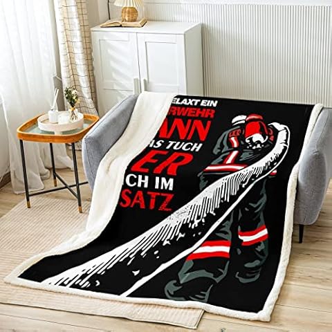 Loussiesd Feuerwehrmann Decke 150x200cm Kinder Jugendliche Schlafzimmer Dekor Feuerwissen Kuscheldecke Rot Schwarz Mikrofaser Super weich Wohndecke Cover