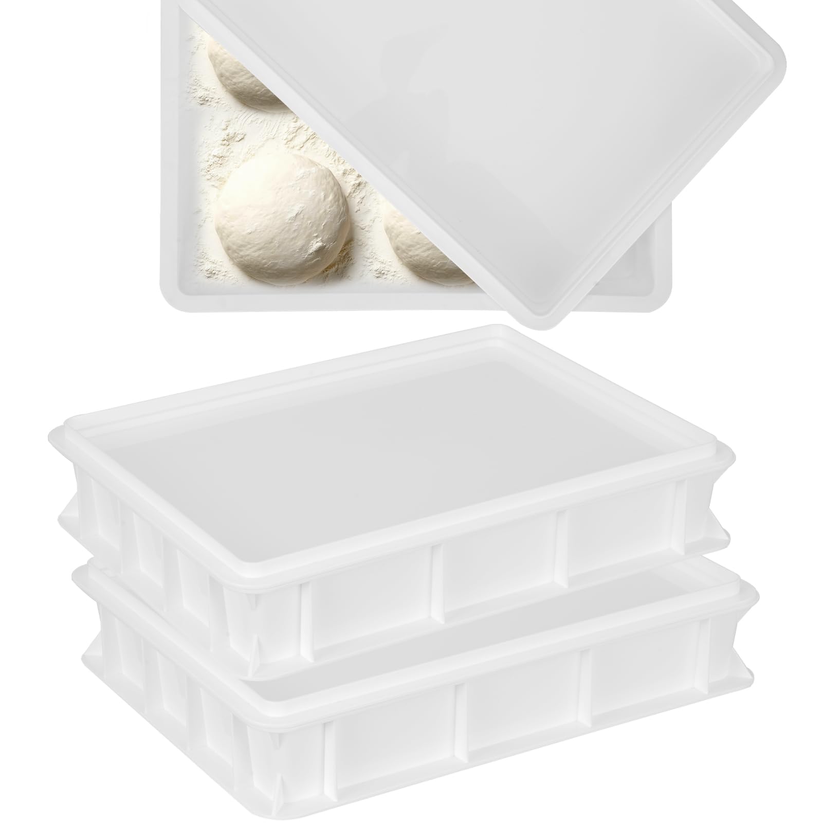 Rainmae 7 Litre 2x Pizza Dough Proofing Container Tray Box with 1x Lid Stackable Proofing Leavening Box for Pizza Dough Balls Fits in Domestic Fridges, 40 x 30cm x 7.5cm