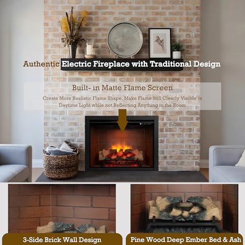 Image of Electric Fireplace Insert w /Top Light, 12x12x12 Flame Color Option with Fire Crackling Sound, 33″Wx25 1 /2″H, 750W /1500W Eco Heater, Remote & Button Control, Black