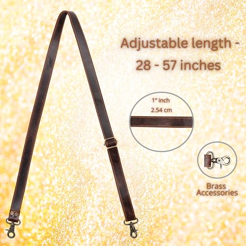Image of Genuine Leather Purse Strap Replacement Adjustable 1 inch Wide ~ Womens Crossbody Handbag Laptop Bag Strap 28 inch-57 inch