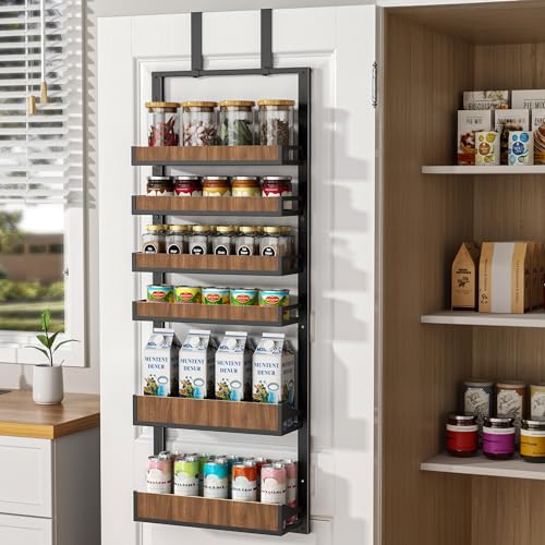 Aquzee Over the Door Pantry Organizer, 6-Tier Spice Rack Wall Mount with Adjustable Wood Baskets, Metal Mounting Hanging Behind the Door Organizer Storage for Kitchen, Cabinet and Closet - Image 2