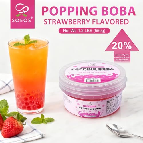 Image of Soeos Strawberry Popping Boba, 550g(1.2 lbs), Boba Pearls for Bubble Tea