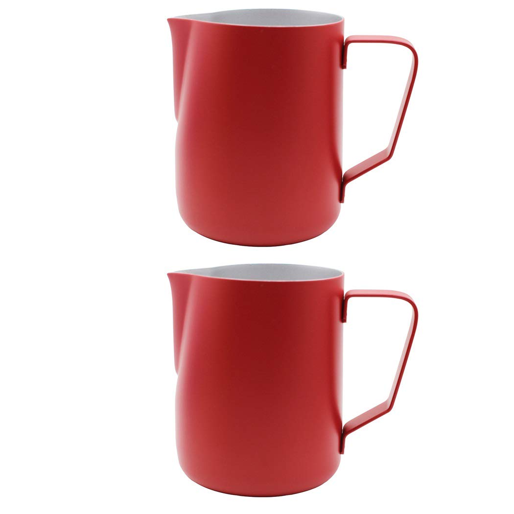 Abcsea 2 Pieces Stainless Steel Milk foaming jug, Milk frother jug, Milk Frothing Pitcher jug for Coffee and Latte Art,Red 600 ml โ image 1