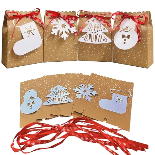 HDFSP 12pcs Christmas Gift Bags Assortment Kraft Paper Favor Bags...