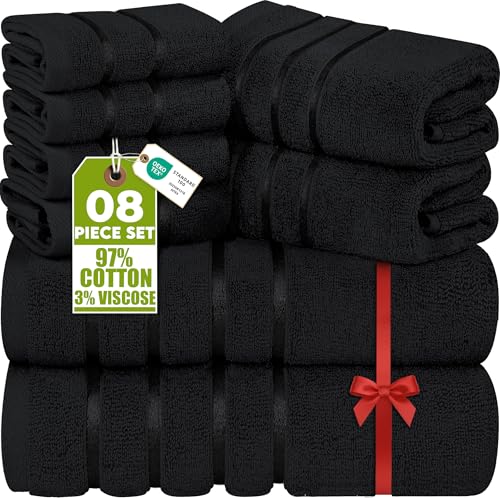 Utopia Towels - Juego de Toallas de Lujo de 8 Piezas, 2 Toallas de Baño, 2 Toallas de Mano y 4 Paños de Lavado, Juego de Toallas Altamente Absorbentes 97% Algodón Ring Spun(Negro)