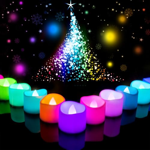 Homemory Lot de 24 bougies chauffe-plat à 7 couleurs changeantes à piles LED longue durée sans flamme, pour décoration de fête et festival