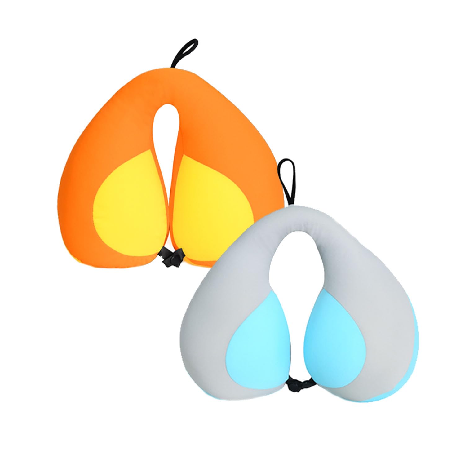 MOOB 2PCS Kids Travel Neck Pillow Soft Double Support Neck Pillow for Car &amp; Airplane, Traveling Gifts for Toddler &amp; Children (Yellow &amp; Grey Blue)