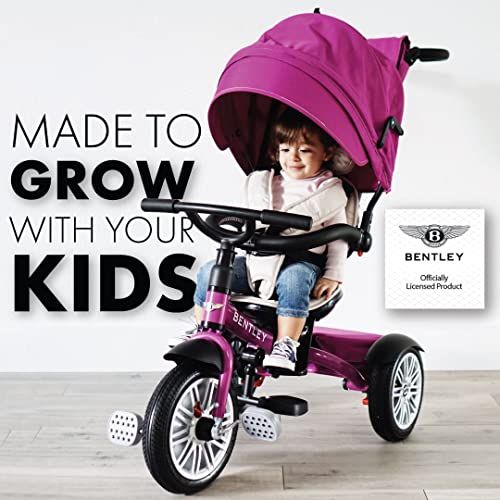 Image of Bentley 6-in-1 Baby Stroller & Toddler Tricycle - Officially Licensed Luxury Kids Bike, Convertible Travel Strollers & Kid Trike with Air Wheels, Canopy & Safety Features (6m-5y+ | Fuschia Pink)