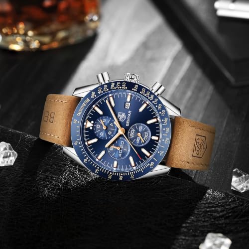 Image of BENYAR Mens Watches Quartz Movement Chronograph Leather Strap Fashion Business Sport Design 30M Waterproof Scratch Resistant Elegant Gifts for Men