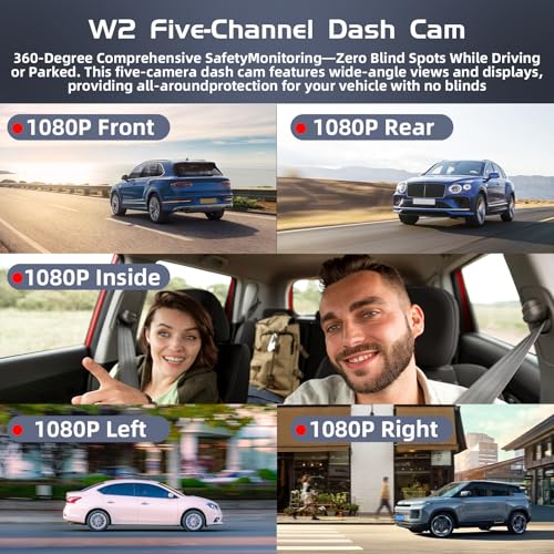 Image of 5Channel Dash Cam,Front and Rear, 360 Dash Camera, 2160P /1080P UHD, Super Night Vision with IR LEDs, Built-in 5G WiFi, G-Sensor, 24-Hour Parking Monitoring, Includes 64GB TF Card, 3Inch Screen