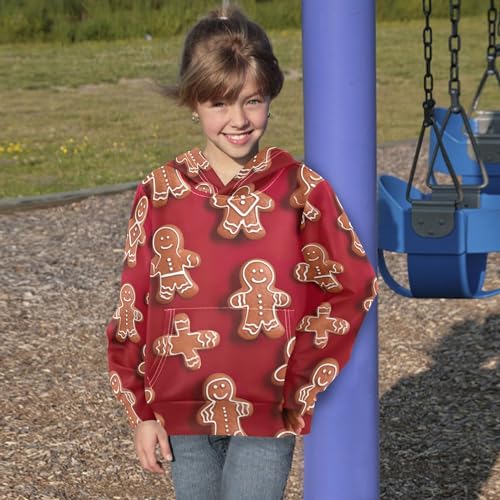 Kids Hoodies Sweaters Christmas Gingerbread Hooded Sweatshirts with Big Pockets for Boys Girls B04000194