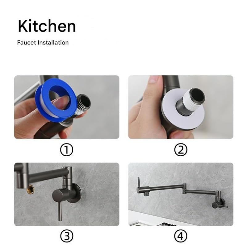Rubinetto da Cucina a Parete in Ottone Anticato con Braccio Girevole a Doppio snodo, Design Pieghevole ed Estensibile per Un Facile utilizzo, Ideale per lavelli da Cucina, Finitura cromata.